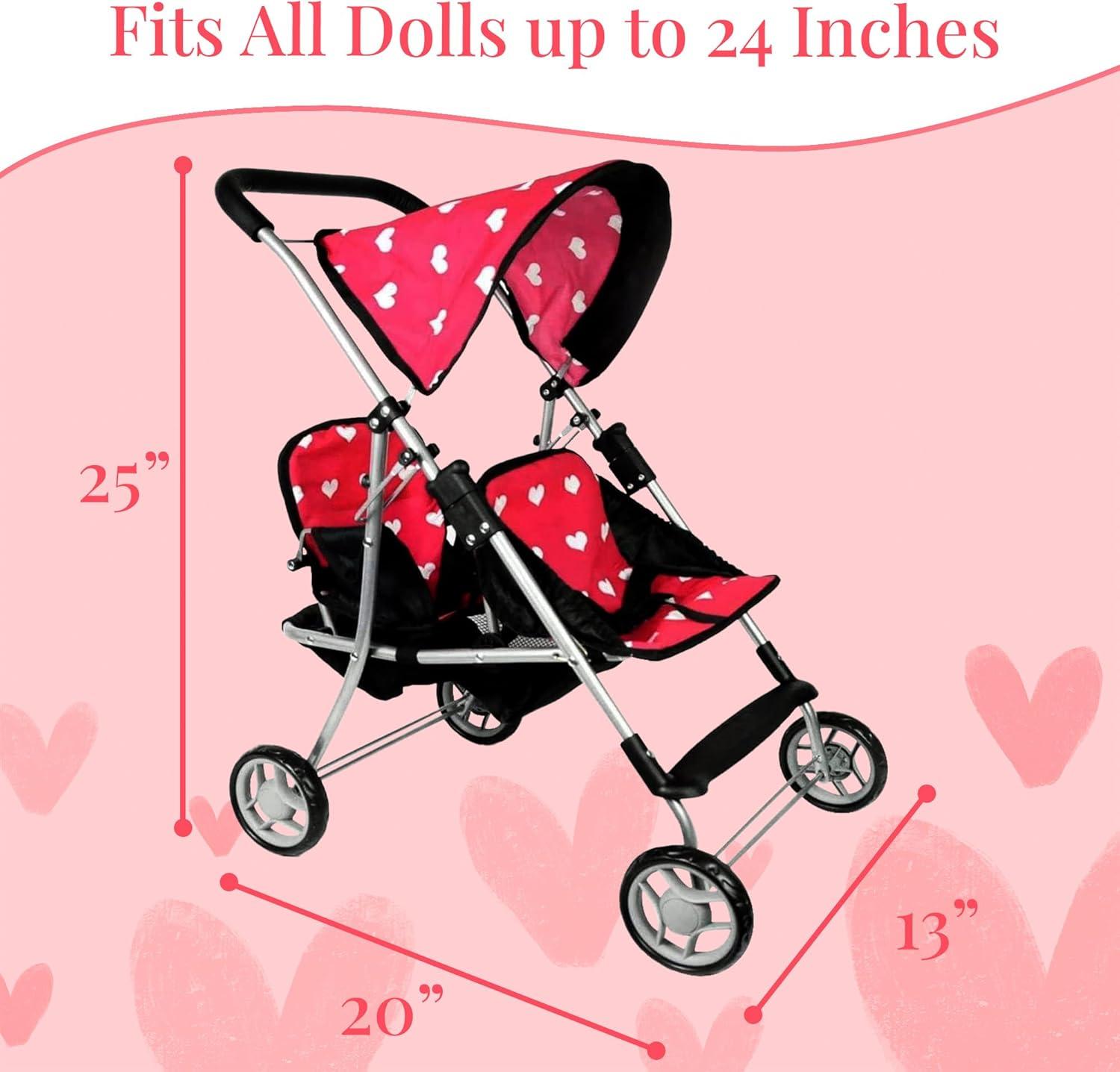 The New York Doll Collection My First Doll Heart Design Twin Stroller Pink