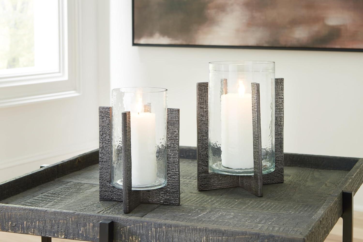 Garekton Clear Glass and Pewter Candle Holders Set