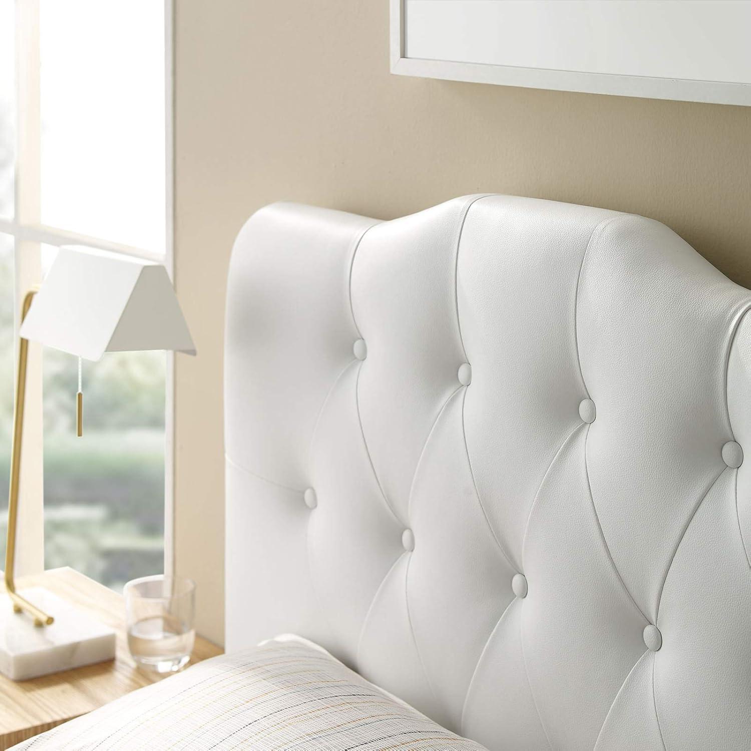 White Twin Tufted Faux Leather Upholstered Headboard