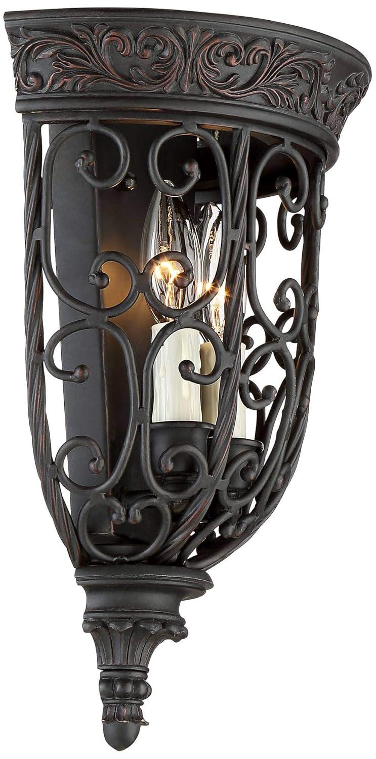 Franklin Iron Works French Scroll Rustic Wall Light Sconce Rubbed Bronze Hardwire 10 1/2" Fixture for Bedroom Bathroom Vanity Reading Living Room Home