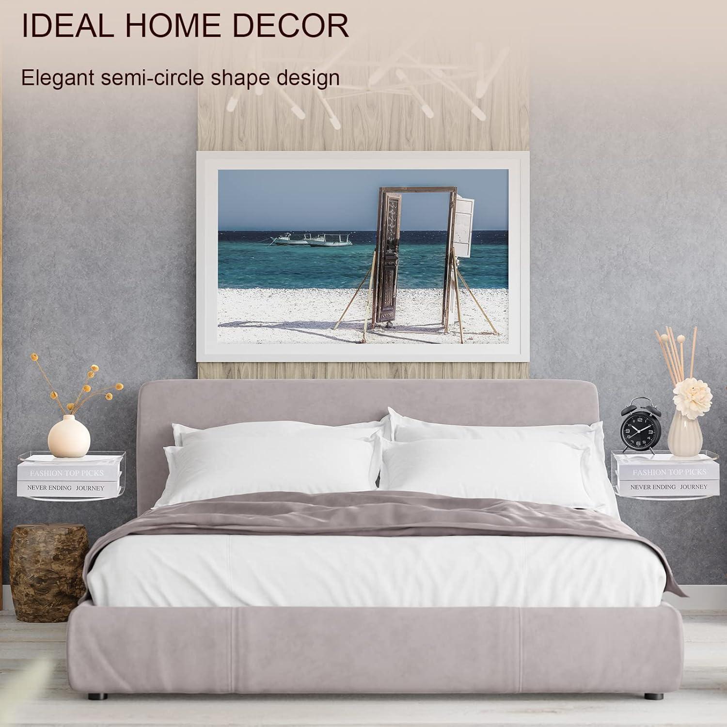 HMYHUM Acrylic Floating Nightstand Set of 2, Wall Mounted Bedside Table for Bedroom, Hanging, 8 lbs Load, 10.5" L x 10 "W x 4" H, Clear