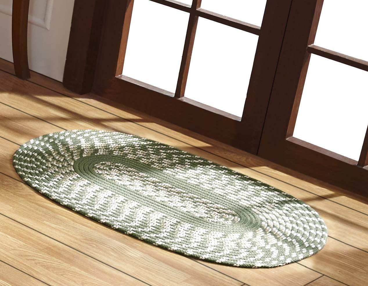 30" x 50" Newport Braid Collection Sage 100% Polypropylene Stripe Pattern Reversible Indoor Utility Oval Rug  - Better Trends