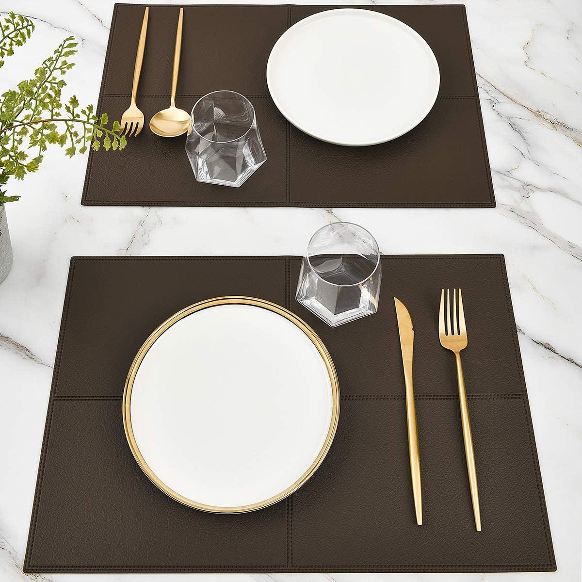 Dark Brown Faux Leather Heat Resistant Placemats Set of 6