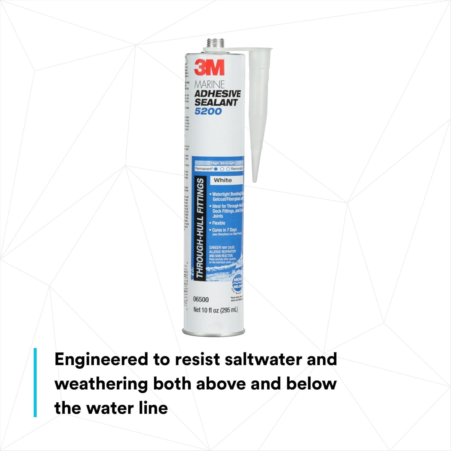 3M Marine Adhesive Sealant 5200,, White, 295 mL, 1 Cartridge, Watertight Bonging/Sealing of Gelcoat
