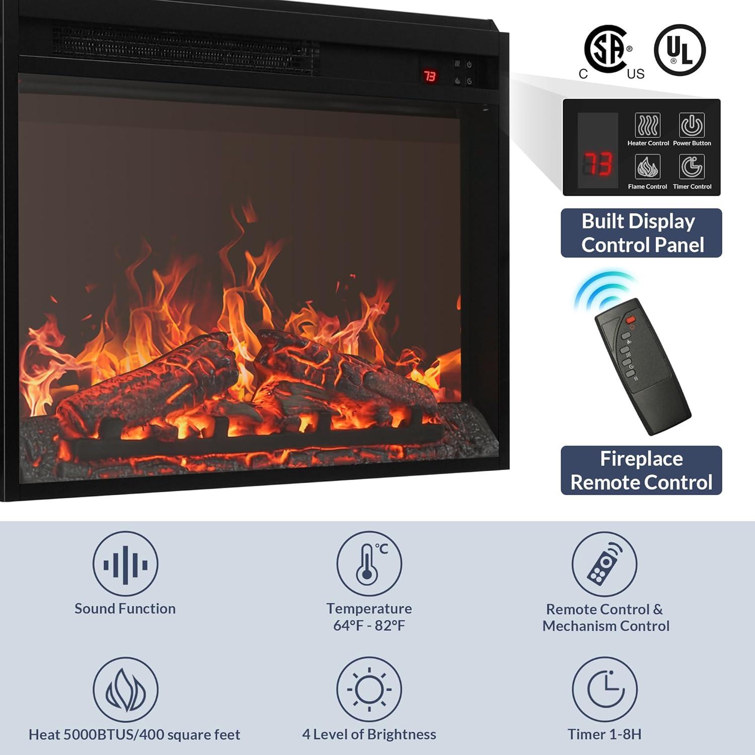 BELLEZE TV Stand with 23" Electric Fireplace Heater, 68" Entertainment Center for TV Up to 75", Media Console Table with Cable Management for Living Room, Bedroom - Camel