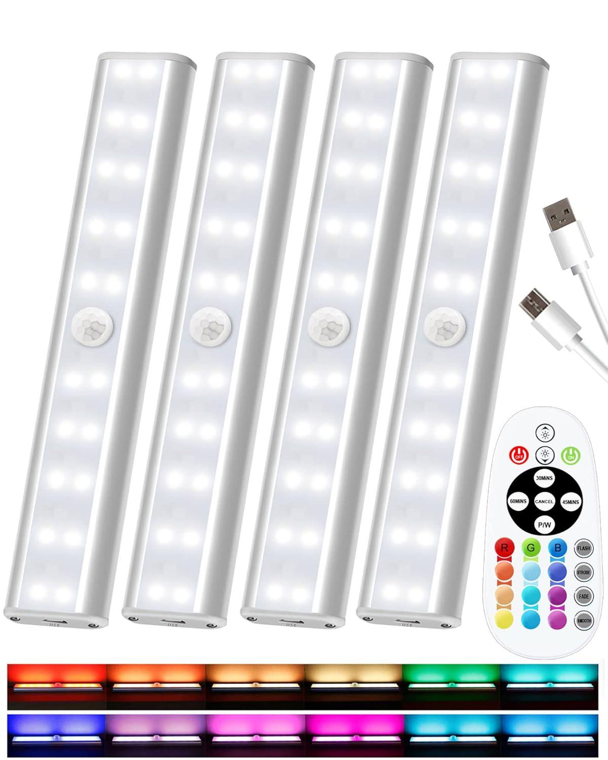 SZOKLED Under Cabinet Lights Wireless, 48-LED Under Cabinet Lighting Rechargeable, Closet Light with Timer & Dimmable, Under Counter Lights for Kitchen Shelf Pantry Desk (4 Packs)