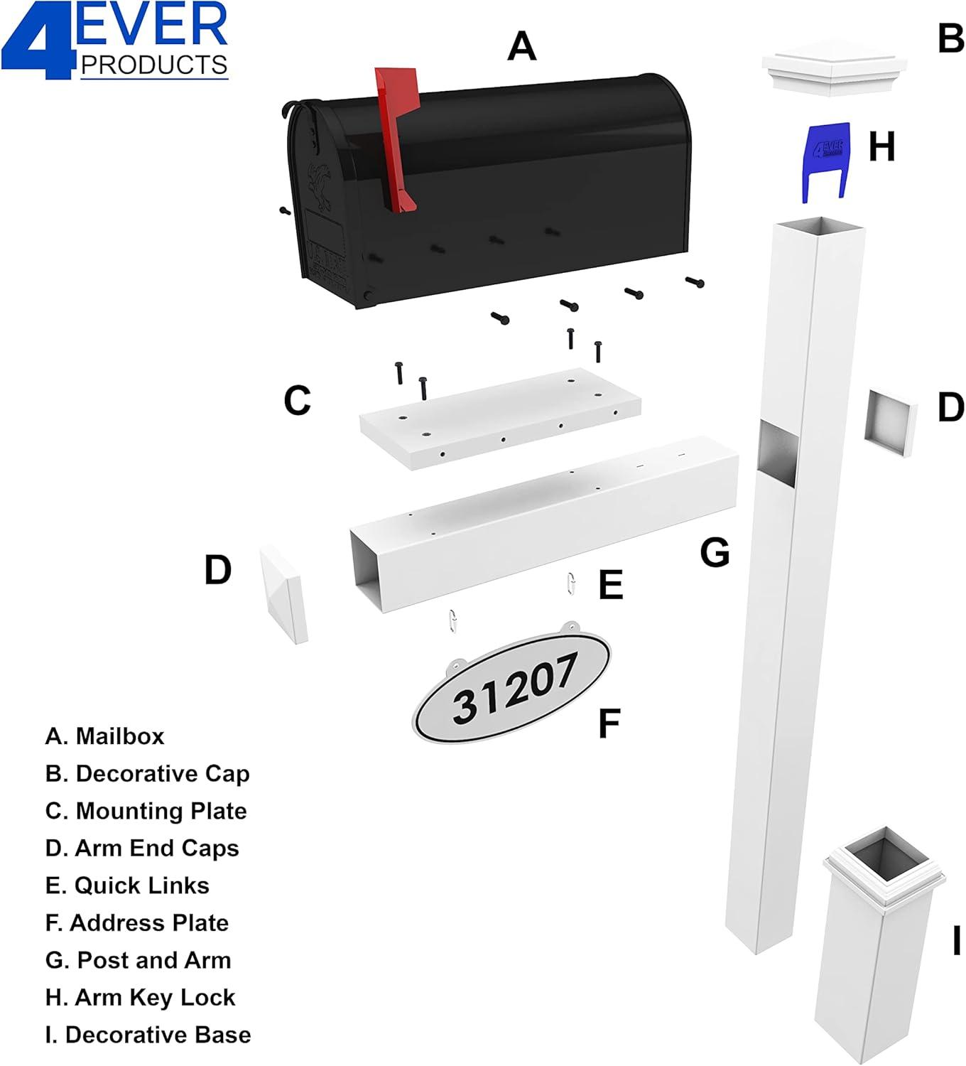 White Vinyl Mailbox Post with Black Steel Mailbox