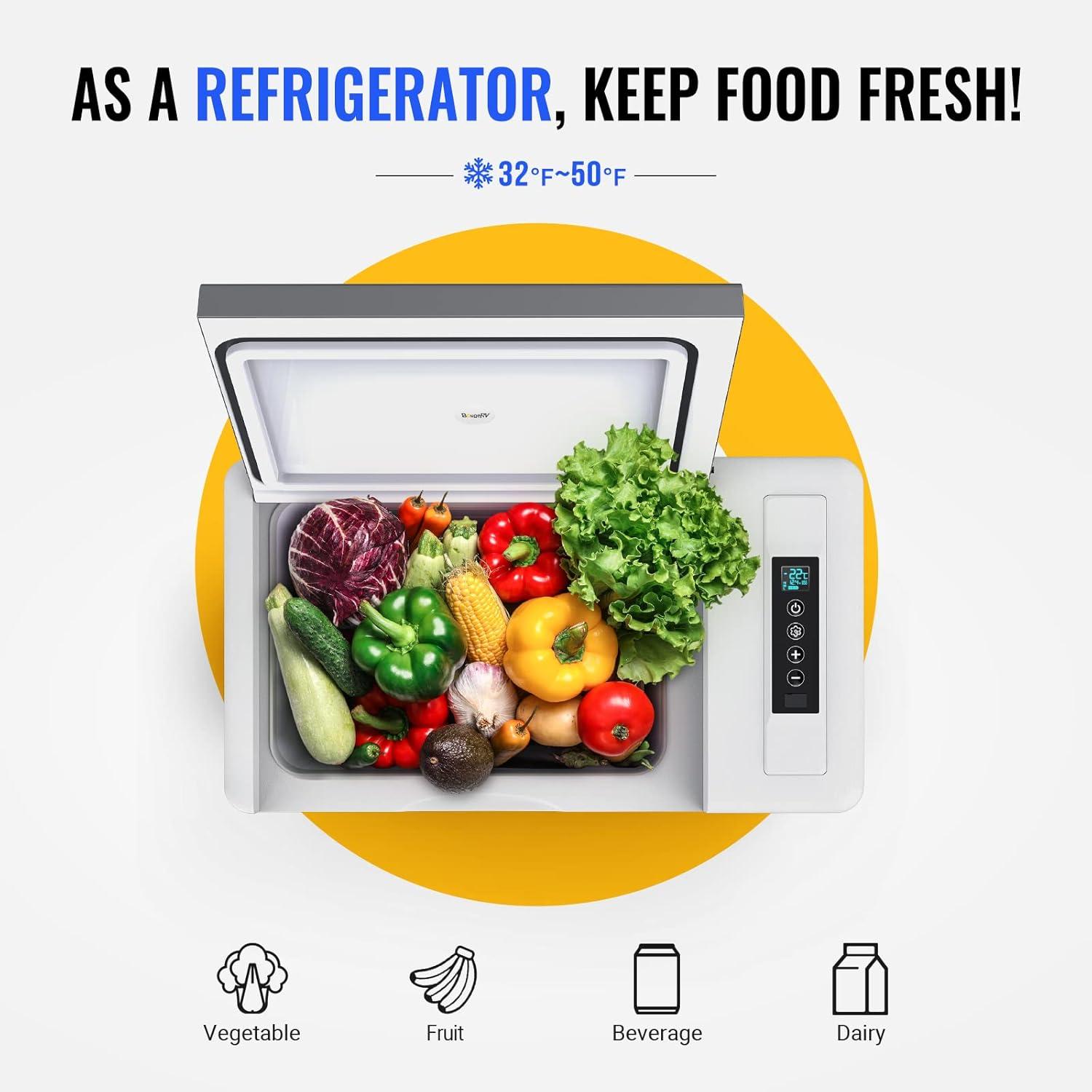 BougeRV Portable Car Refrigerator 23 Qt, 12 Volt Refrigerator Portable Freezer Compressor Cooler with -7℉~50℉ Cooling Range, 12/24V DC 110~240V AC for RV Truck Vehicle Boat Outdoor Use Gray