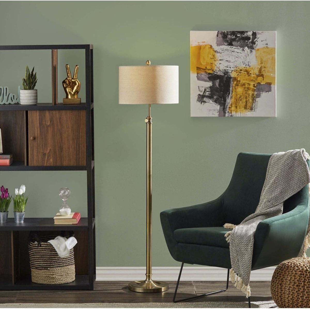 Barton Floor Lamp Antique Brass - Adesso: Modern Adjustable Height, Metal Body, Polyester Shade