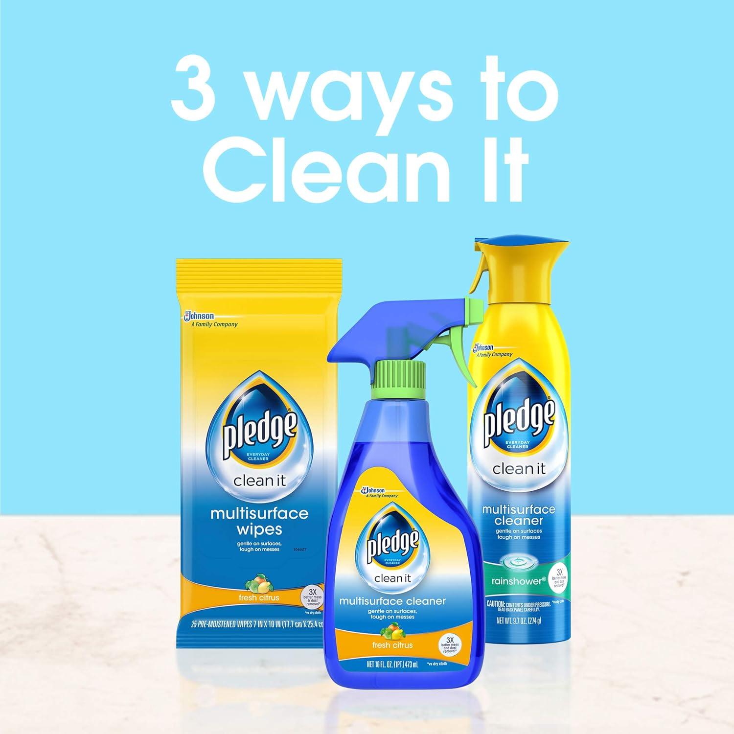 Pledge® Multi Surface Cleaner, Everyday Cleaner™, Aerosol, Rainshower Scent, 9.7 oz