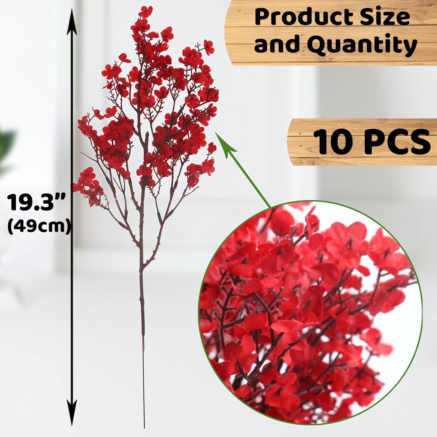 10 Pcs Babys Breath Gypsophila Artificial Flowers Bouquet Fake Silk Flowers Real Touch Flowers for Home Wedding Centerpiece Arrangement Festival Party Decoration (Red)