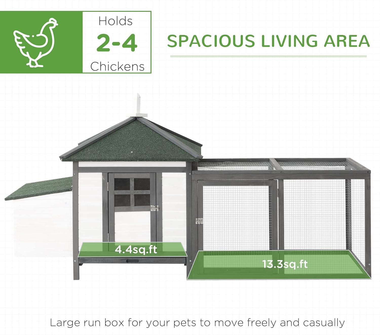 PawHut 77" Wooden Chicken Coop Hen House Poultry Cage with Weatherproof Roof, Nesting Box, Enclosed Run and Removable Tray for Outdoor Backyard