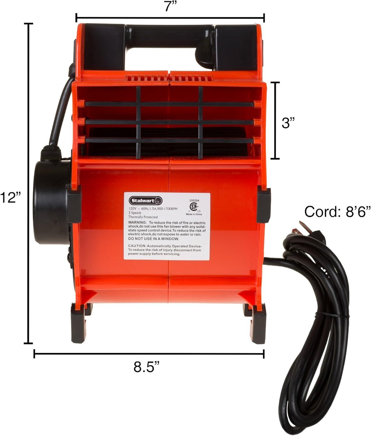 Stalwart Portable Adjustable Industrial Fan Blower - 3 Speed Heavy Duty Mechanics Floor and Carpet Dryer with 4 Different Angles (Red)