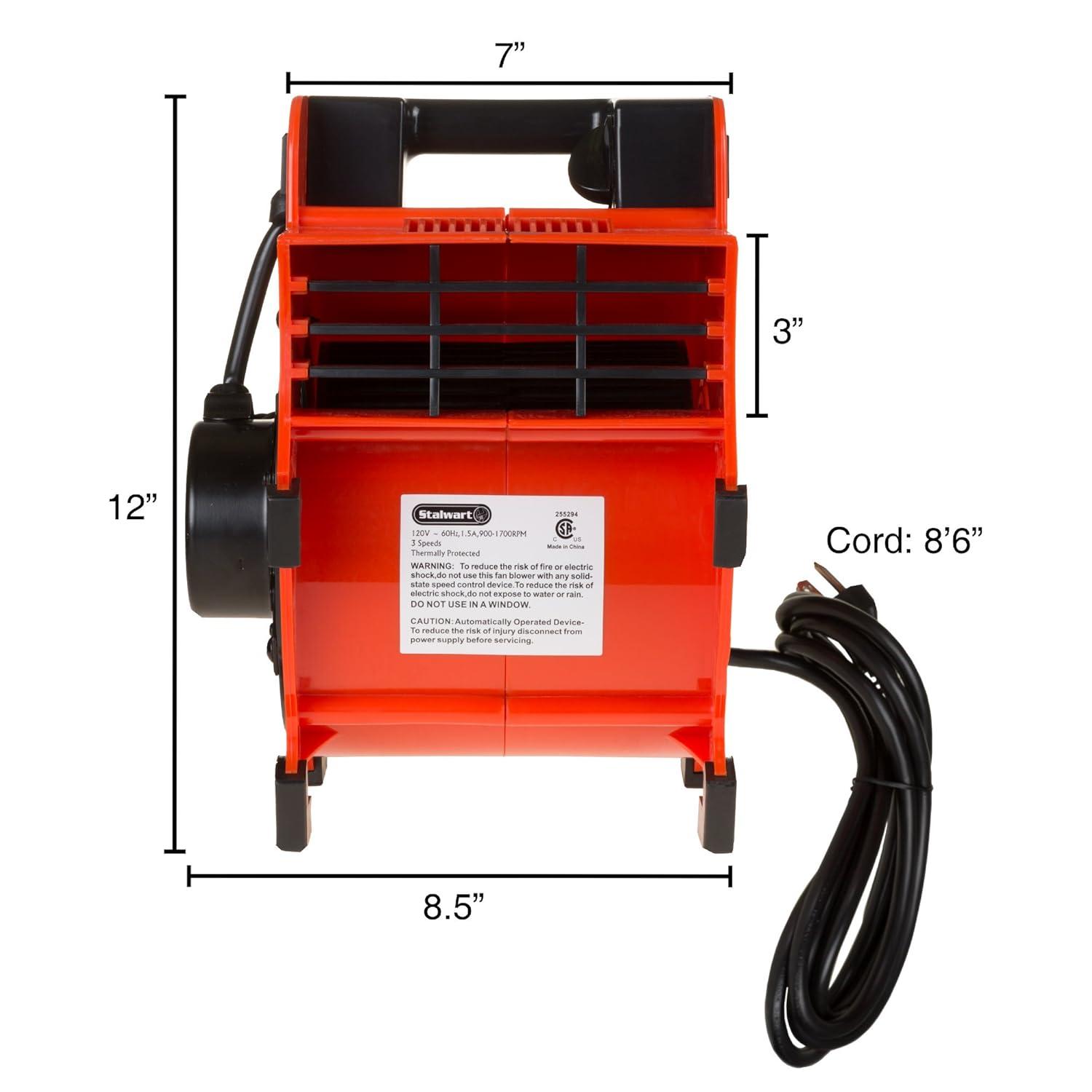 Stalwart Portable Adjustable Industrial Fan Blower - 3 Speed Heavy Duty Mechanics Floor and Carpet Dryer with 4 Different Angles (Red)