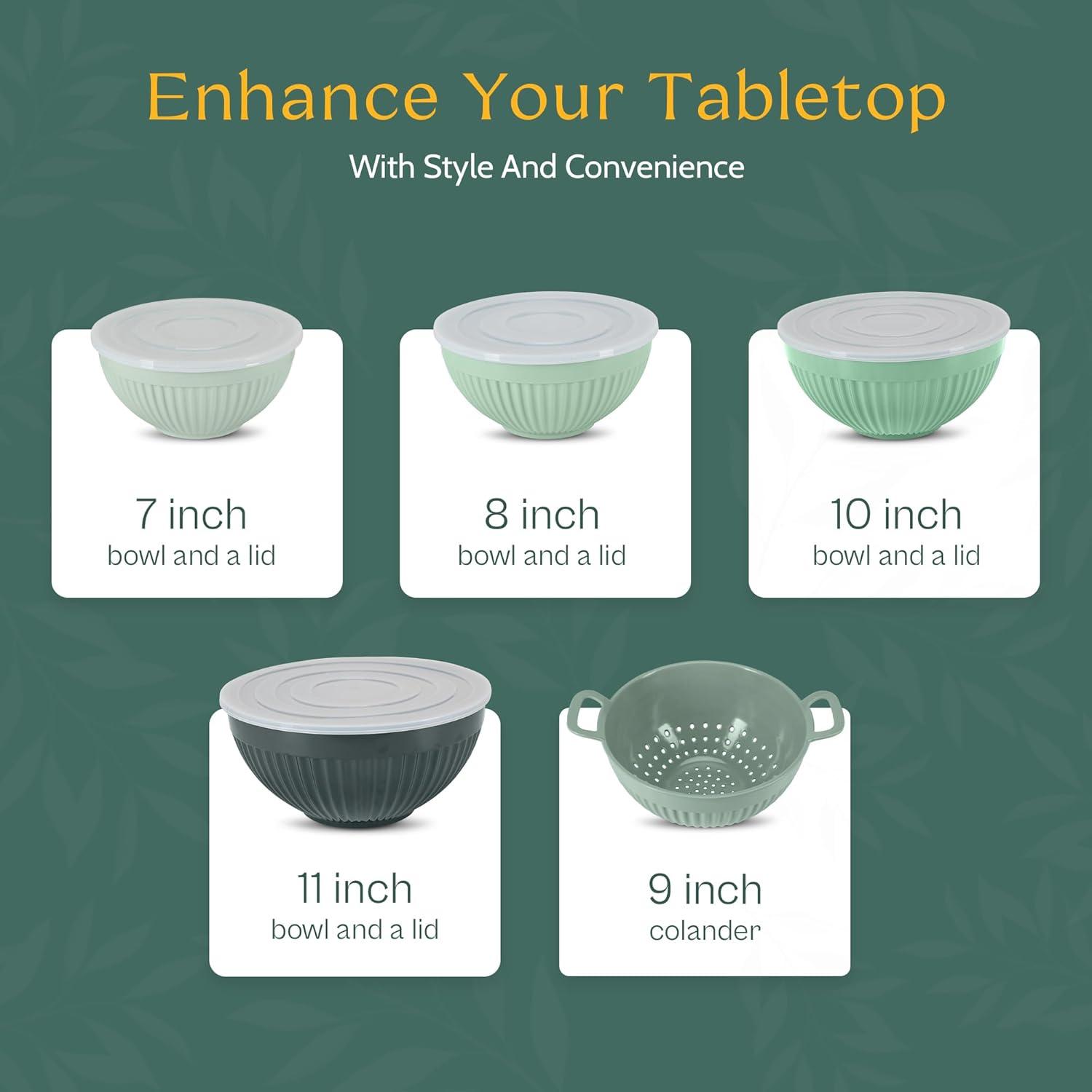 Green Melamine 5-Piece Nested Mixing Bowl Set with Lids