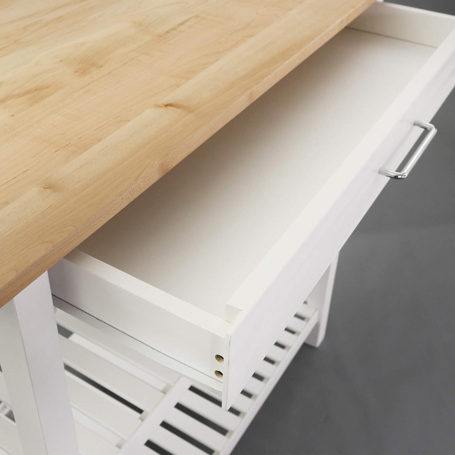 Casual Home Kitchen Island Bar Station with Hardwood Counter and Storage, White