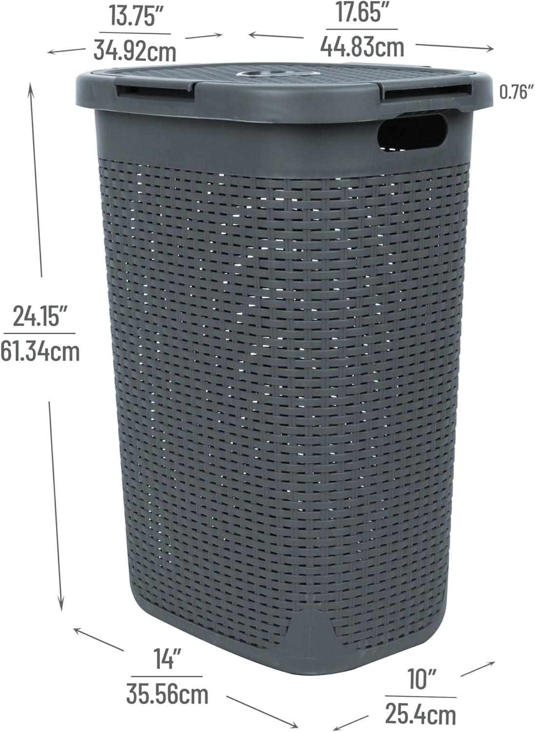 Mind Reader Mind Reader 60L Slim Laundry Hamper, Clothes Basket, Lid, Wicker Style, Plastic