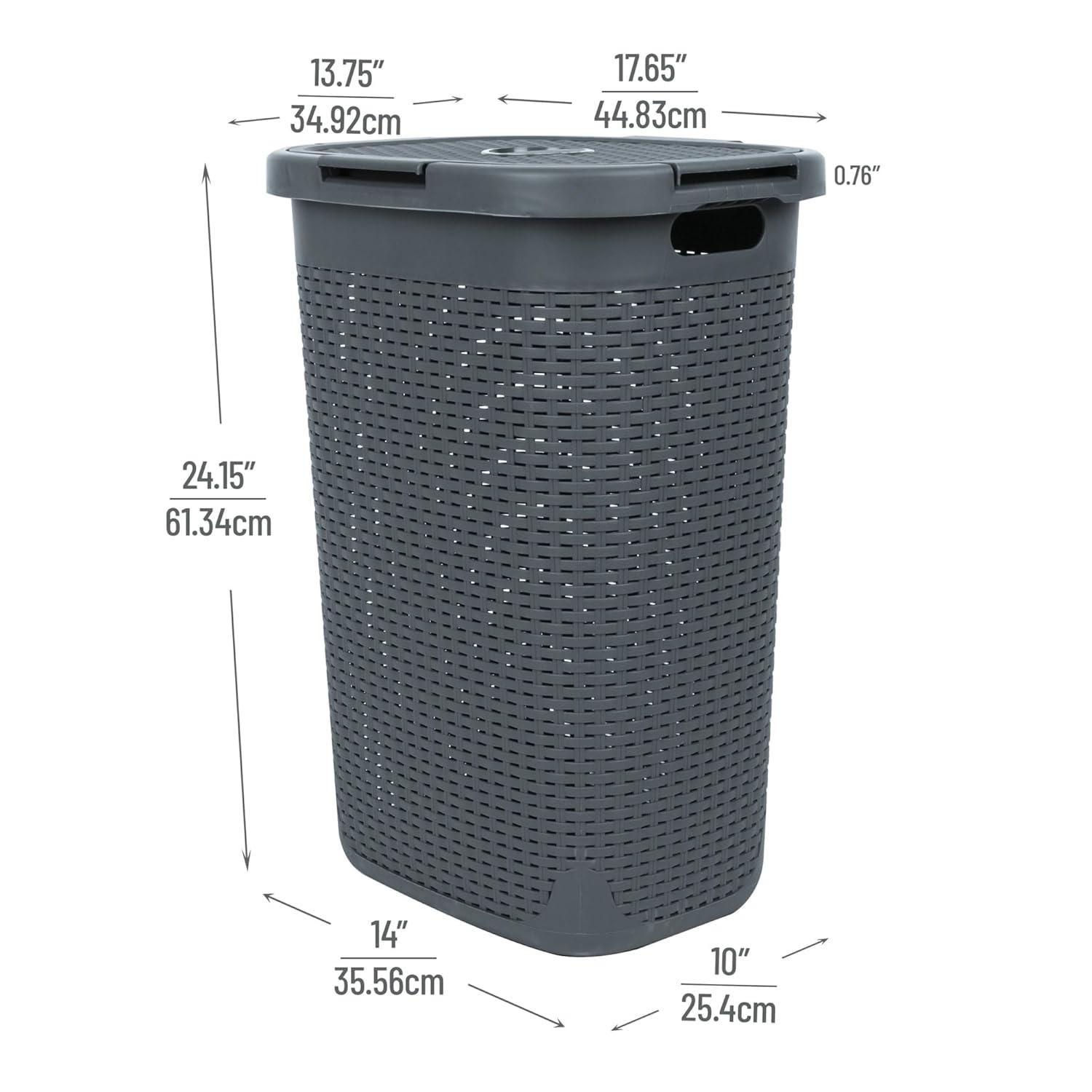 Mind Reader Mind Reader 60L Slim Laundry Hamper, Clothes Basket, Lid, Wicker Style, Plastic