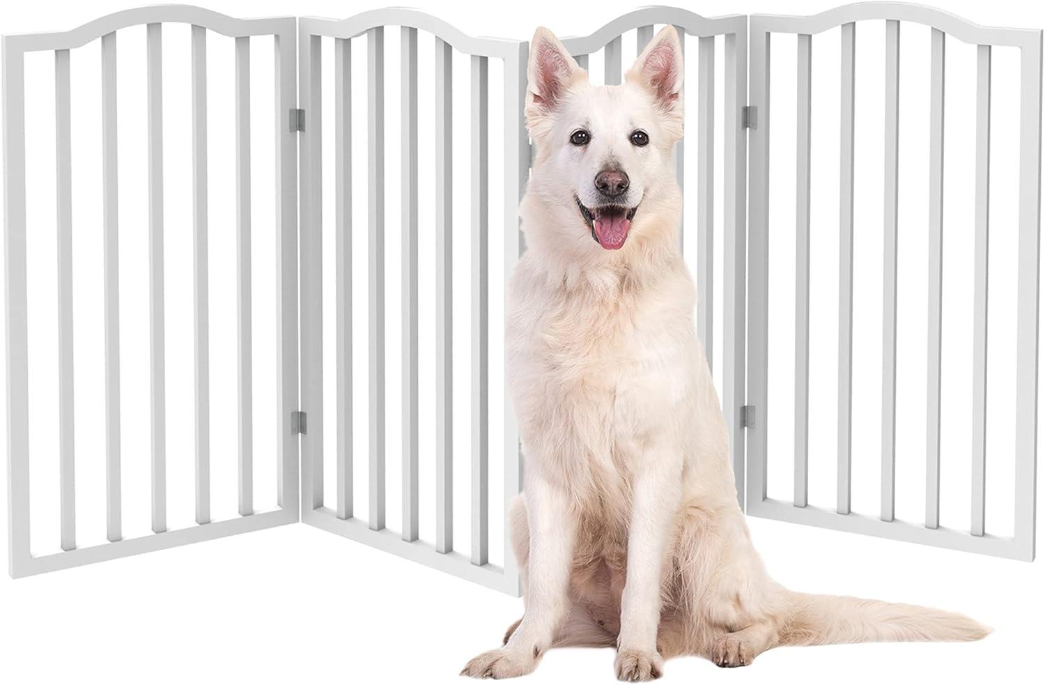 Indoor Pet Gate - 4-Panel Folding Dog Gate for Stairs or Doorways - 72x32-Inch Tall Freestanding Pet Fence for Cats and Dogs by PETMAKER (White)