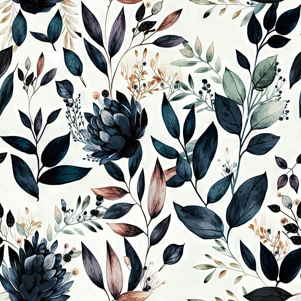 Black Botanical Floral Self-Adhesive Removable Wallpaper