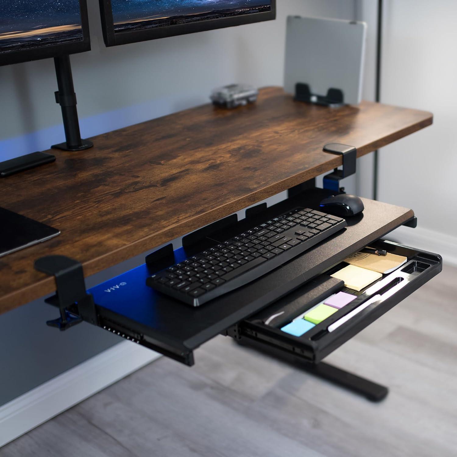 VIVO Extra Sturdy Clamp-on Computer Keyboard Tray Platform with Pencil Drawer