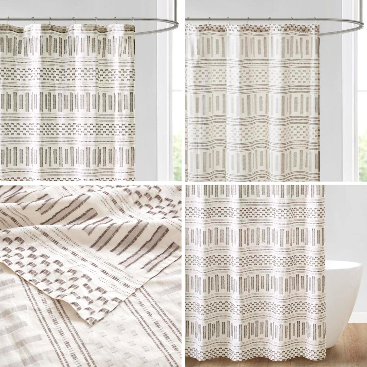 72"x72" Rhea Cotton Jacquard Shower Curtain Ivory/Charcoal - Ink+Ivy