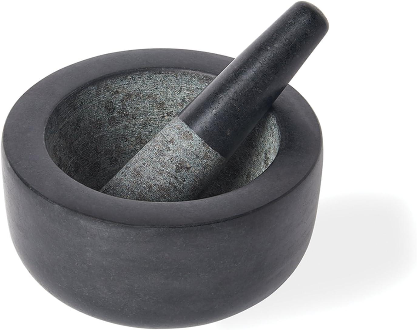 Black Granite Round Mortar and Pestle, 7 Inches