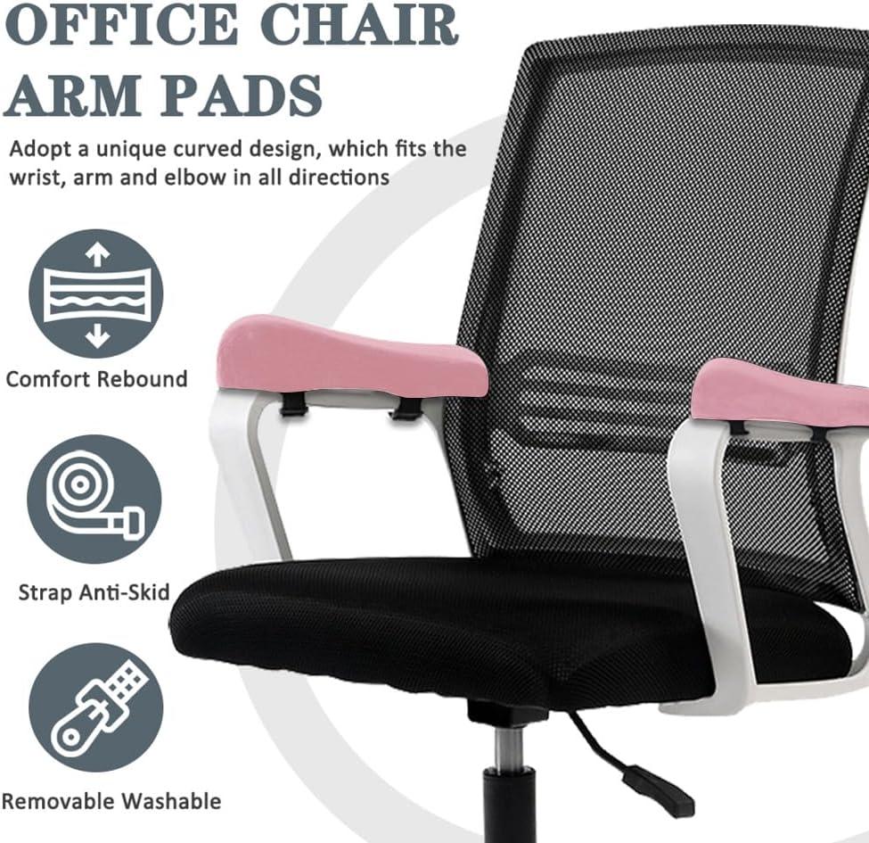 2 Pack Office Chair Armrest Pads Covers,Arm Rest Pad with Memory Foam Elbow Pillow for Forearm Pressure Relief, Arm Rest Covers for Office Chairs, Wheelchair, Comfy Gaming Chair (Pink)