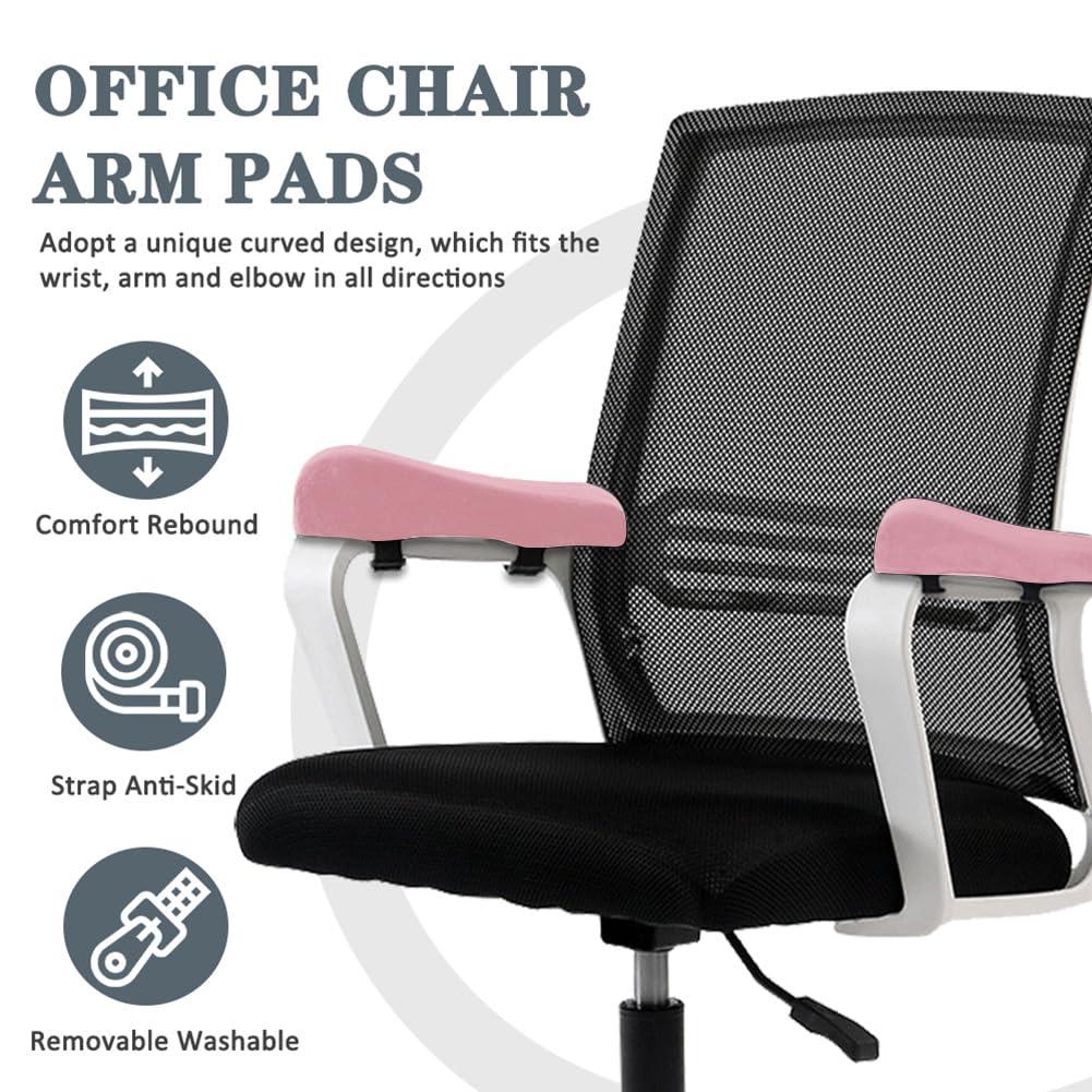 2 Pack Office Chair Armrest Pads Covers,Arm Rest Pad with Memory Foam Elbow Pillow for Forearm Pressure Relief, Arm Rest Covers for Office Chairs, Wheelchair, Comfy Gaming Chair (Pink)