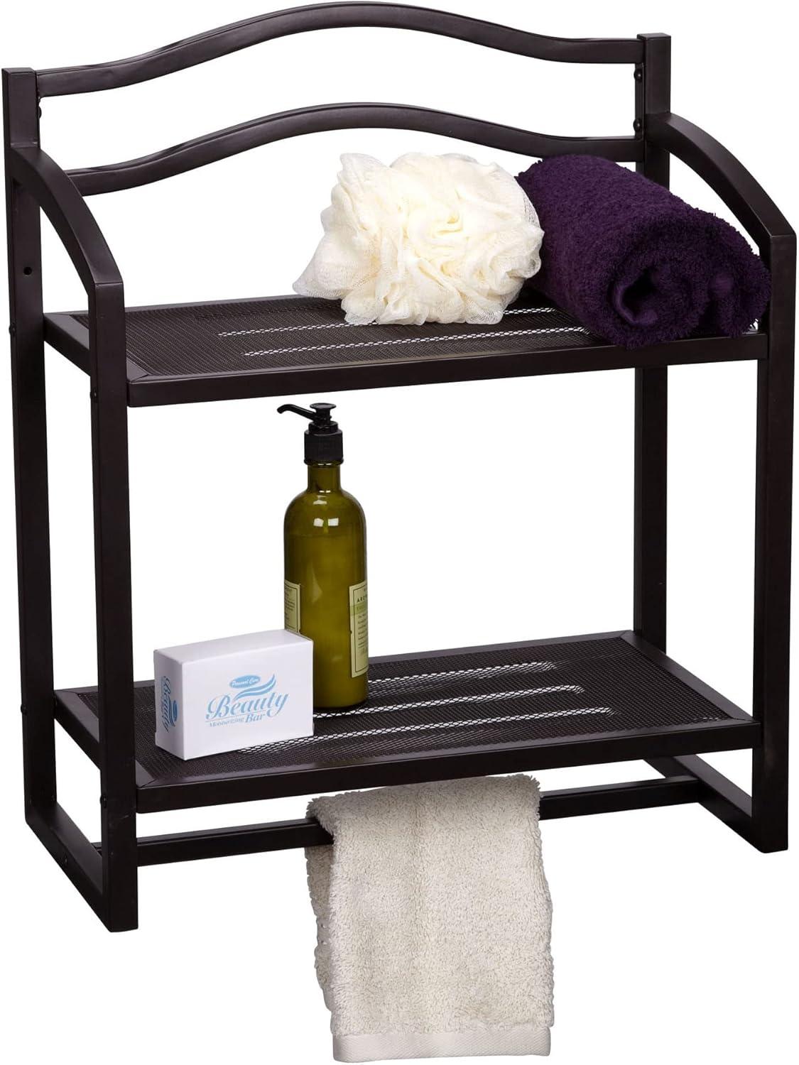 Household Essentials 2 Tier Metal Wall Mount Bathroom Storage Rack Espresso Brown: Over Toilet Shelves, Universal Storage