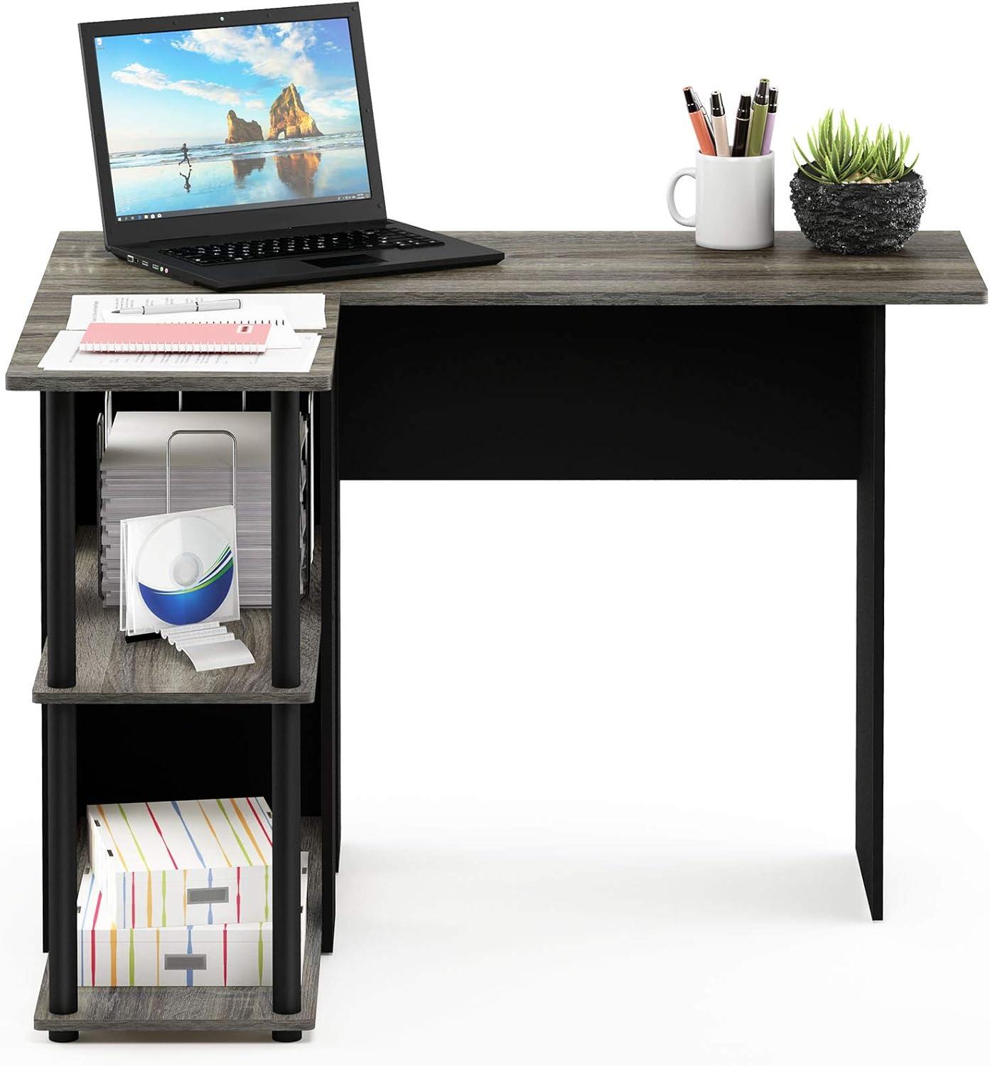 Furinno Abbott Wood L-Shape Desk with Bookshelf in French Oak Gray/Black