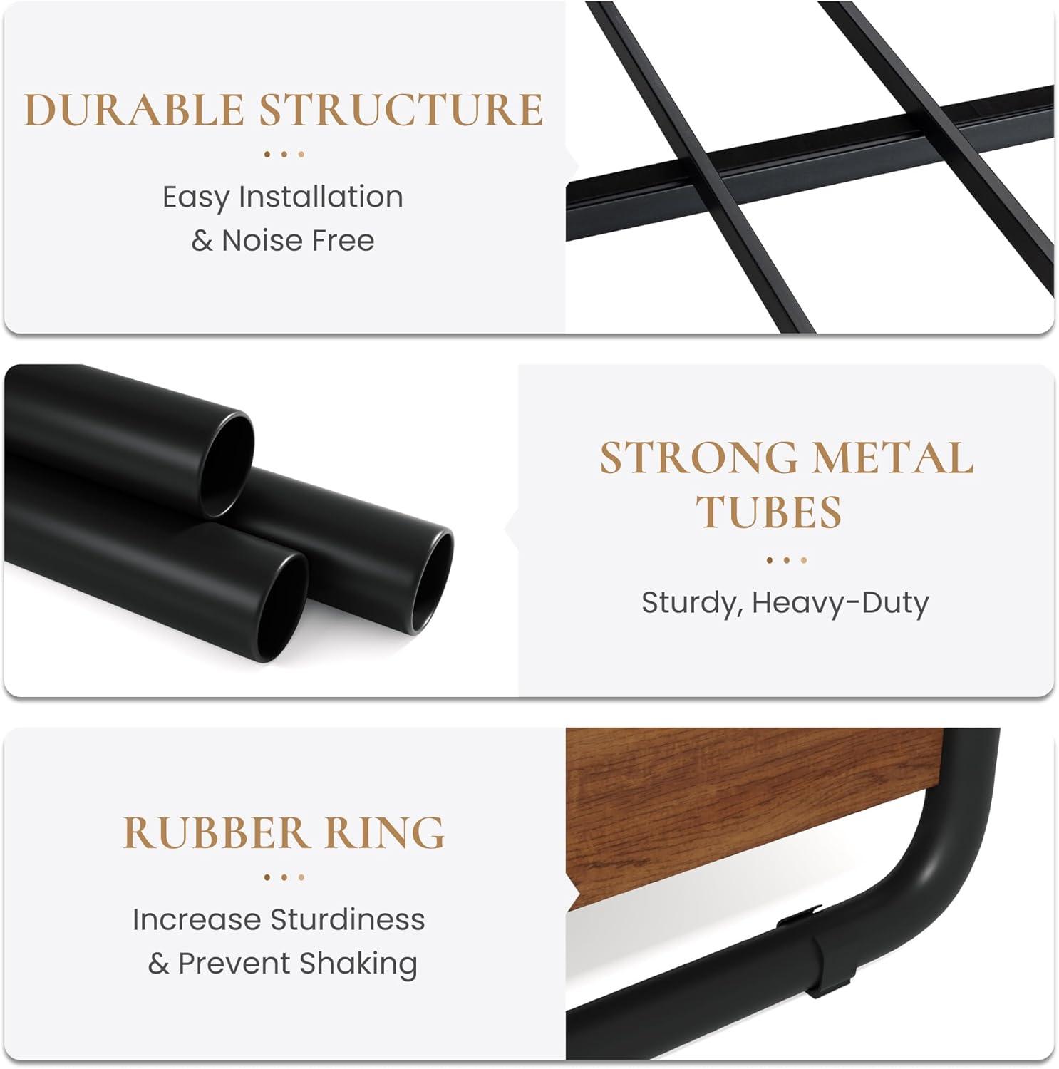 Merrland King Bed Frame with Headboard and Footboard,Heavy Duty Metal Platform Bed,No Box Spring Required,Brown