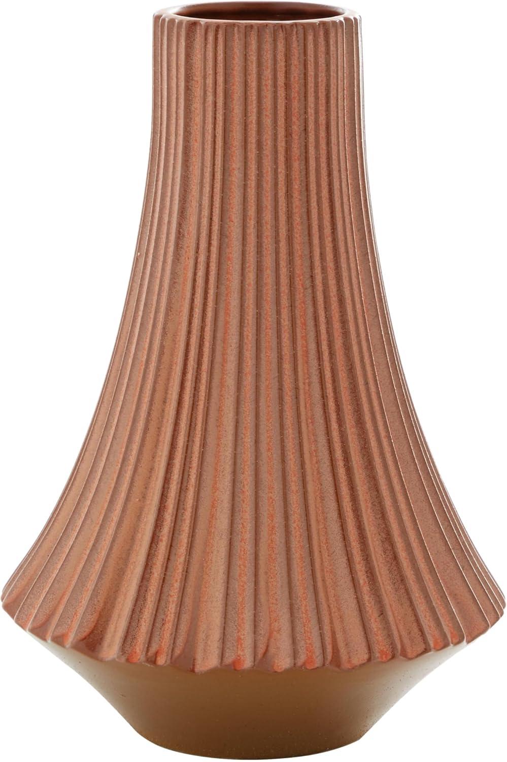 DecMode 13" Ribbed Orange Ceramic Vase