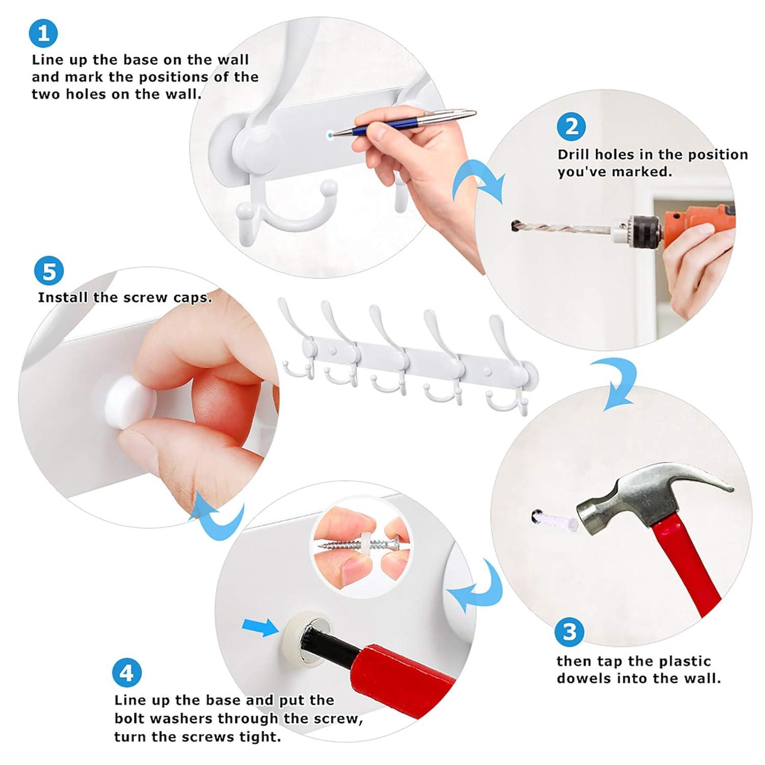 White Aluminum and Stainless Steel Wall Mounted Coat Rack with 15 Hooks