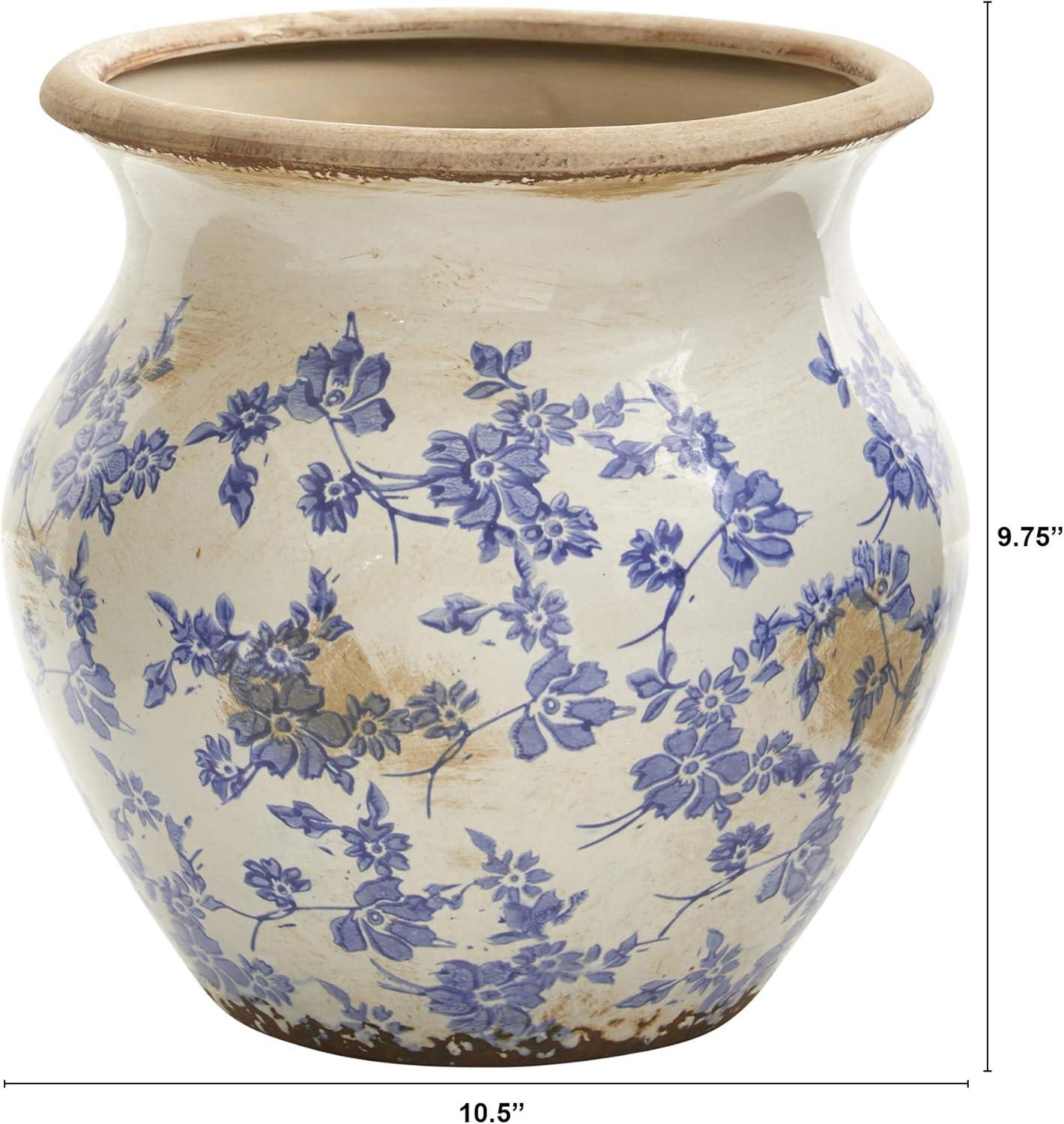 Nearly Natural 0716-LG-S1 10.5” Tuscan Ceramic Blue Scroll Urn Vase