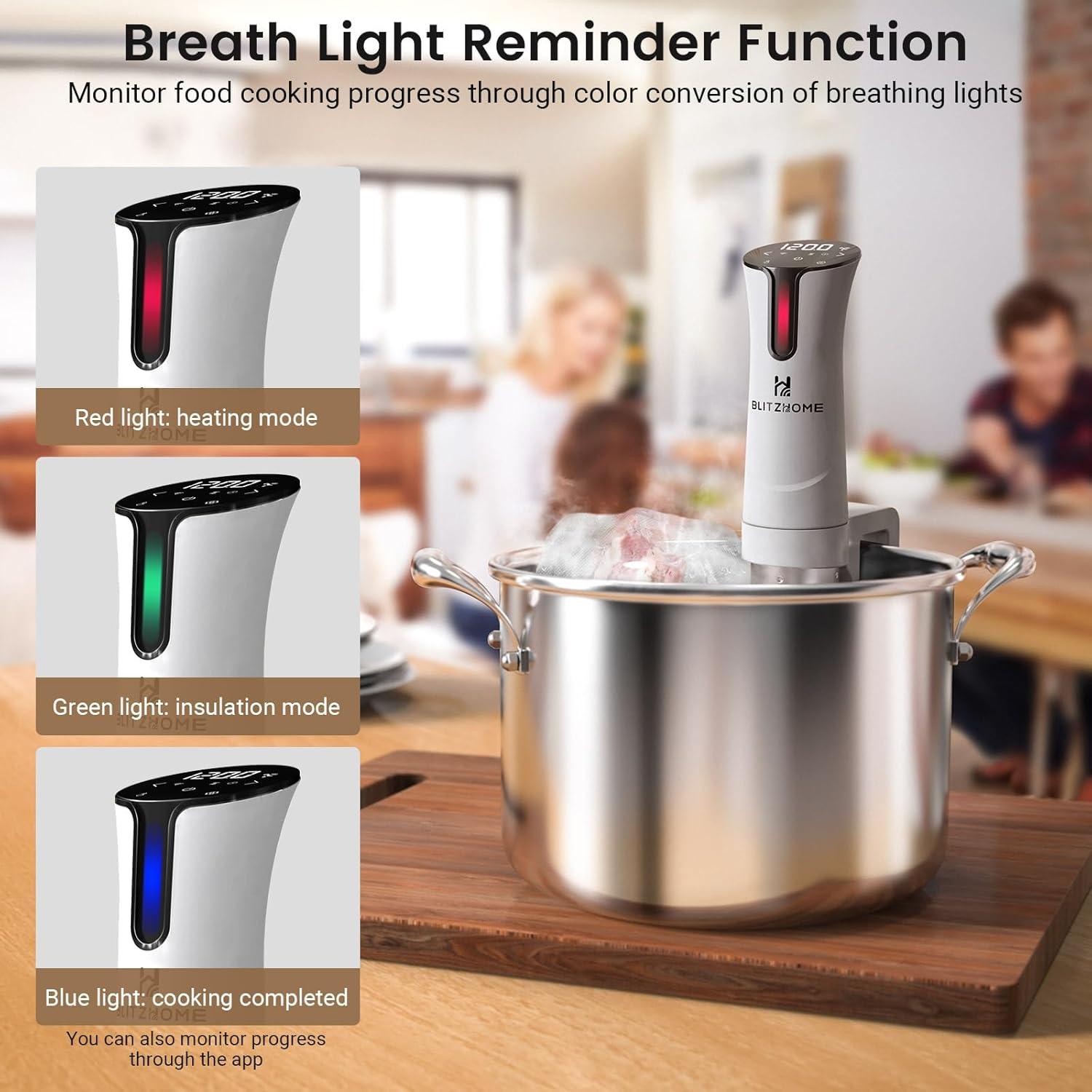 BlitzHome 1100W Sous Vide Cooker with Temperature Setting, Timer, Breath Light Reminder Function