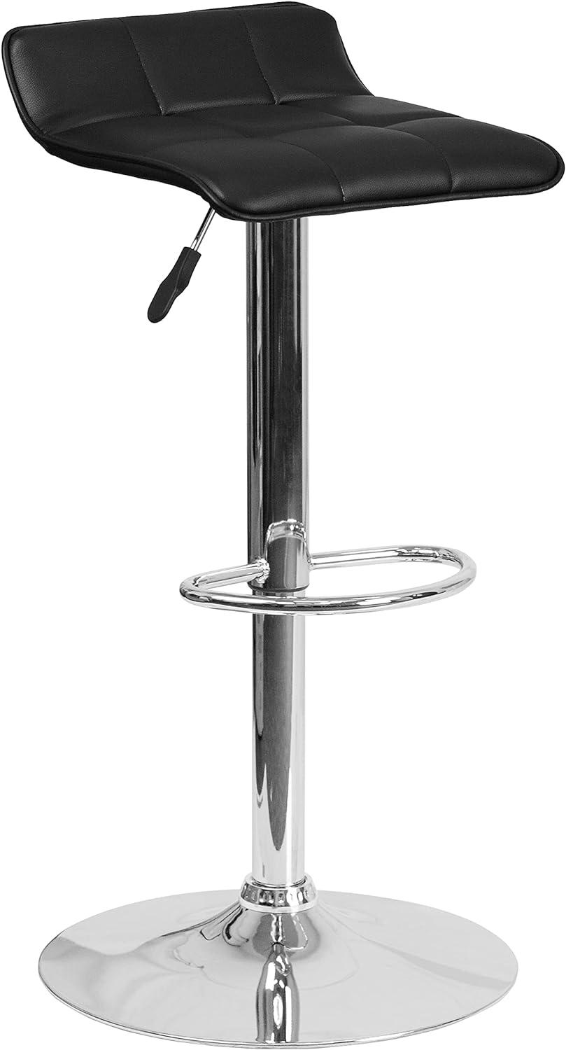 Contemporary Black Vinyl Swivel Adjustable Barstool with Chrome Base