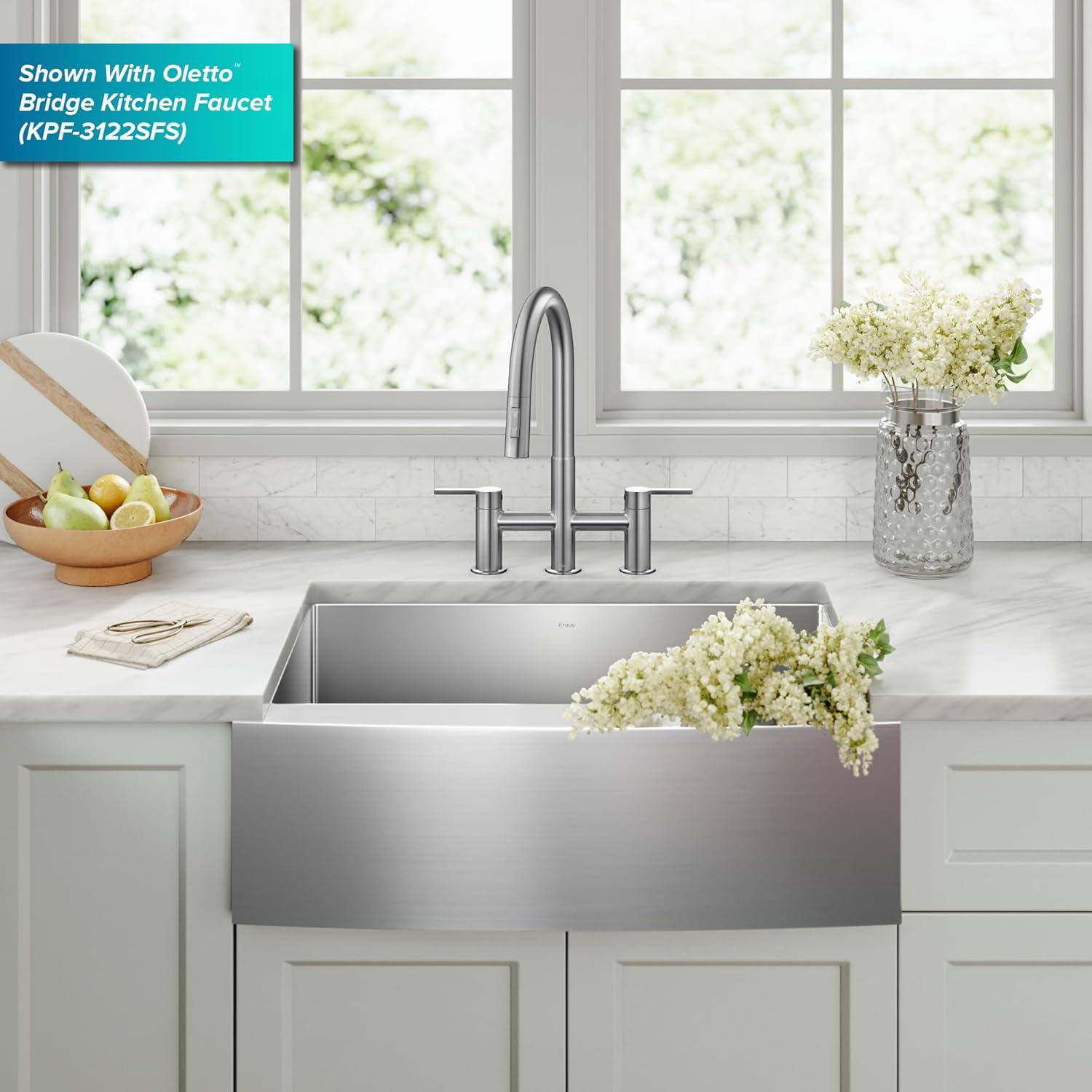 KRAUS Standart Pro Apron Front Farmhouse 16 Gauge Single Bowl Stainless Steel Kitchen Sink