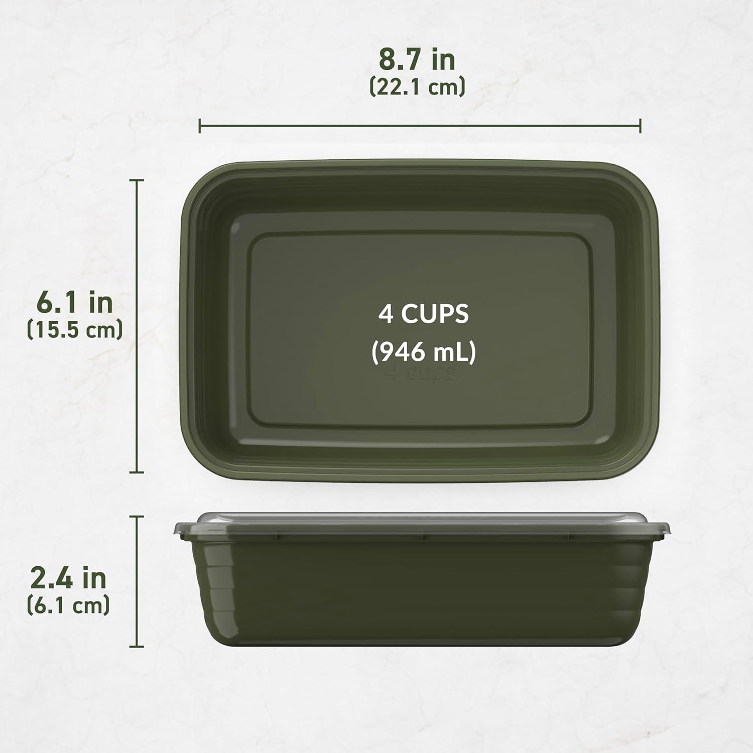 Bentgo Meal Prep 1-Compartment Container, Reusable, Durable, Mirowaveable - Khaki Green - 4 Cup/10pk