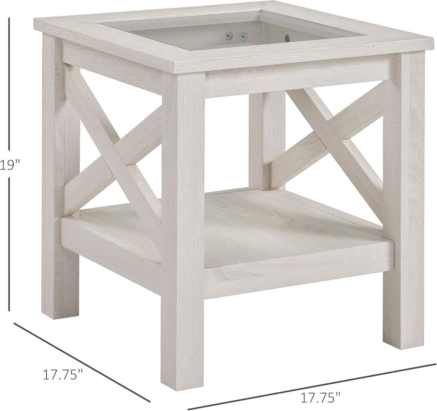 White Oak Wood and Glass End Table with Storage Shelf