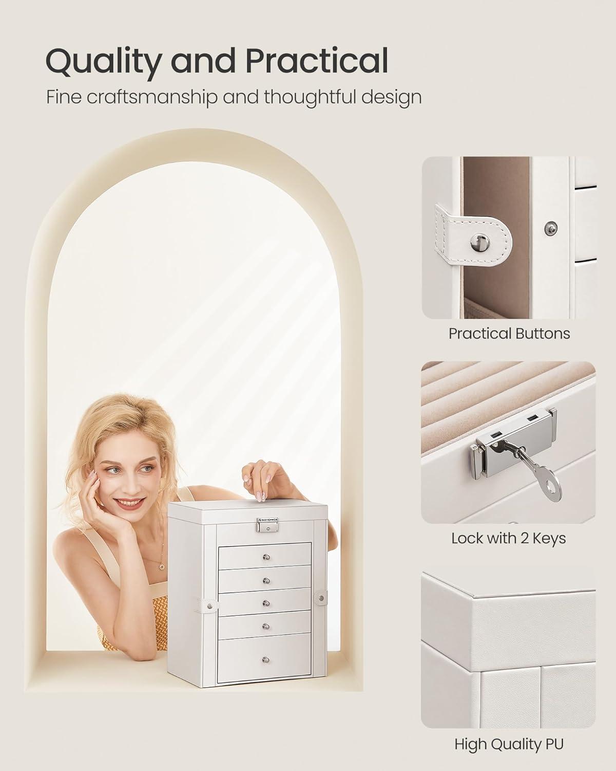 Wonderful Mirror Drawers Jewelry Boxes, White, 6.84 lbs