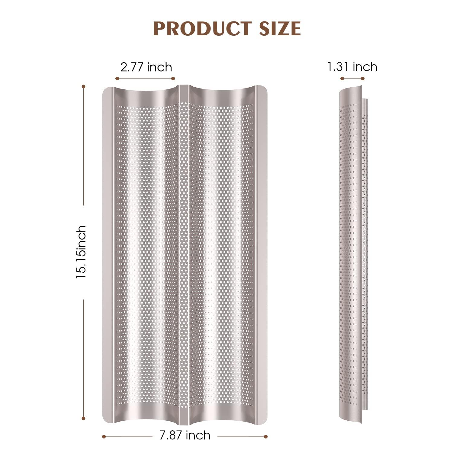 Baguette Pan French Bread Pans For Baking Pans, Nonstick 2 Slots Perforated Italian Loaf Pan Mold Long French Bread Pan Golden