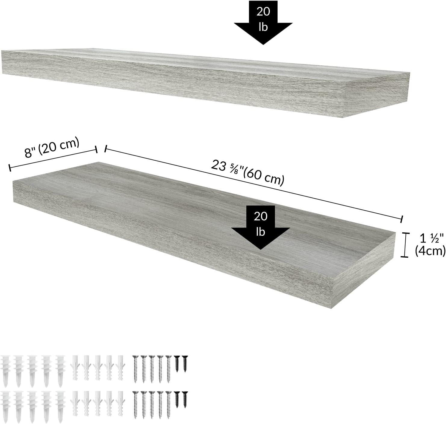 Miami 24" W x 8" D Floating Shelves Set with Invisible Wall Mount Brackets (Set of 2)