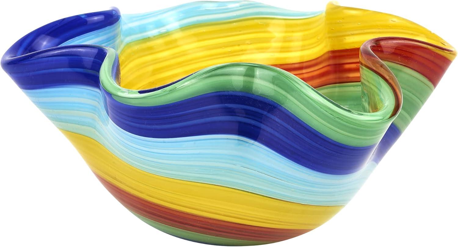 Handcrafted Rainbow Murano-Style Glass Decorative Bowl, 10"