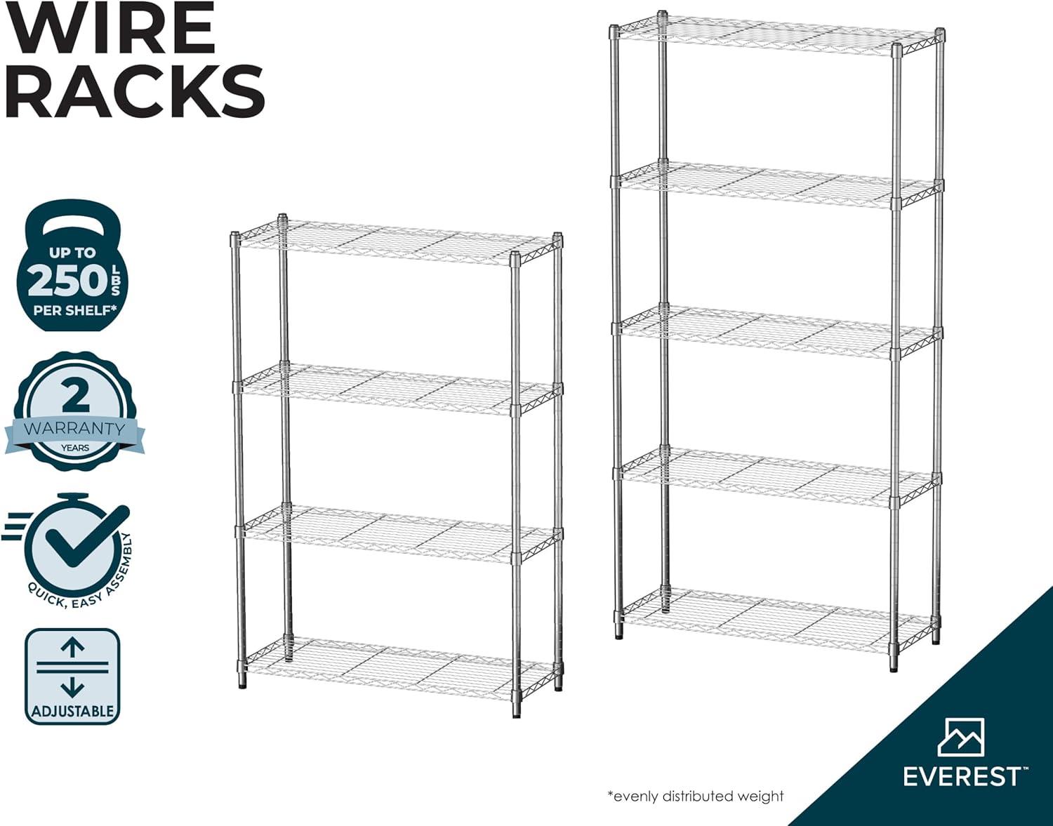 Everest Home 4-Tier Utility Shelving Unit, 36 in W x 14 in D x 54 in H, Chrome