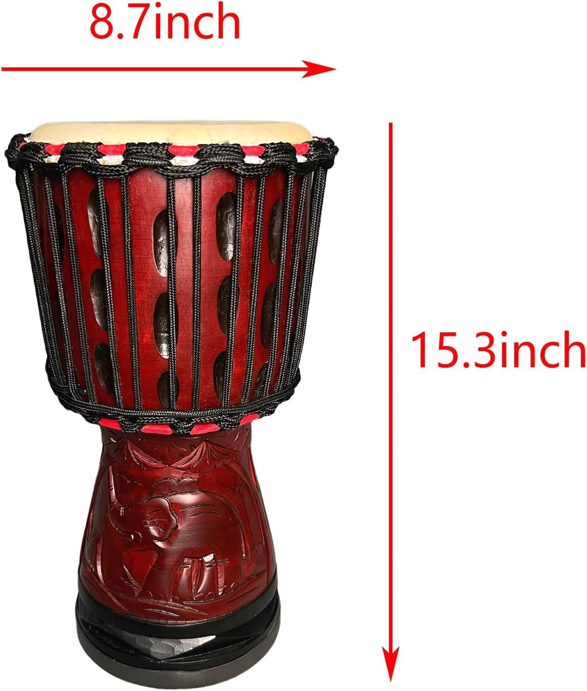 Djembe Drum 8'' Pure Handmade Solid Wood Deep Carving,Percussion, From West African Style Tambourine, Bongo