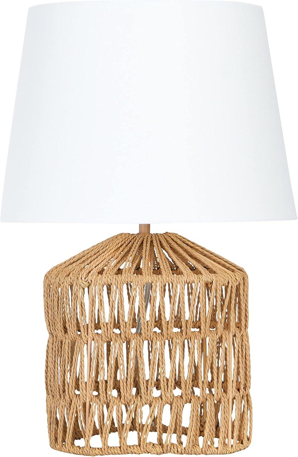 Natural Woven Rope Table Lamp with White Empire Shade