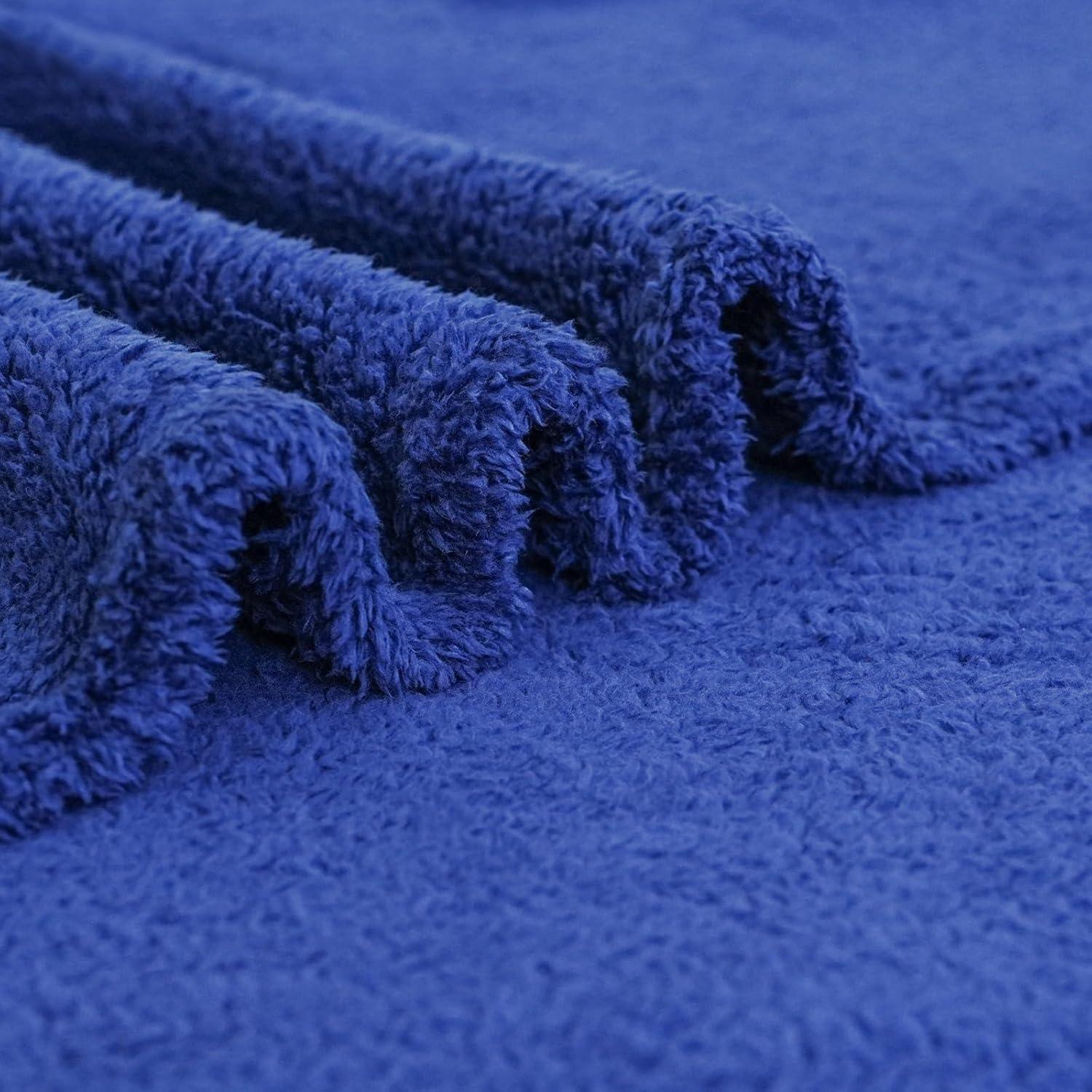 My World Cloud Faux Shearling Throw Blanket Navy: Sensory Friendly, Knitted Polyester, Machine Washable
