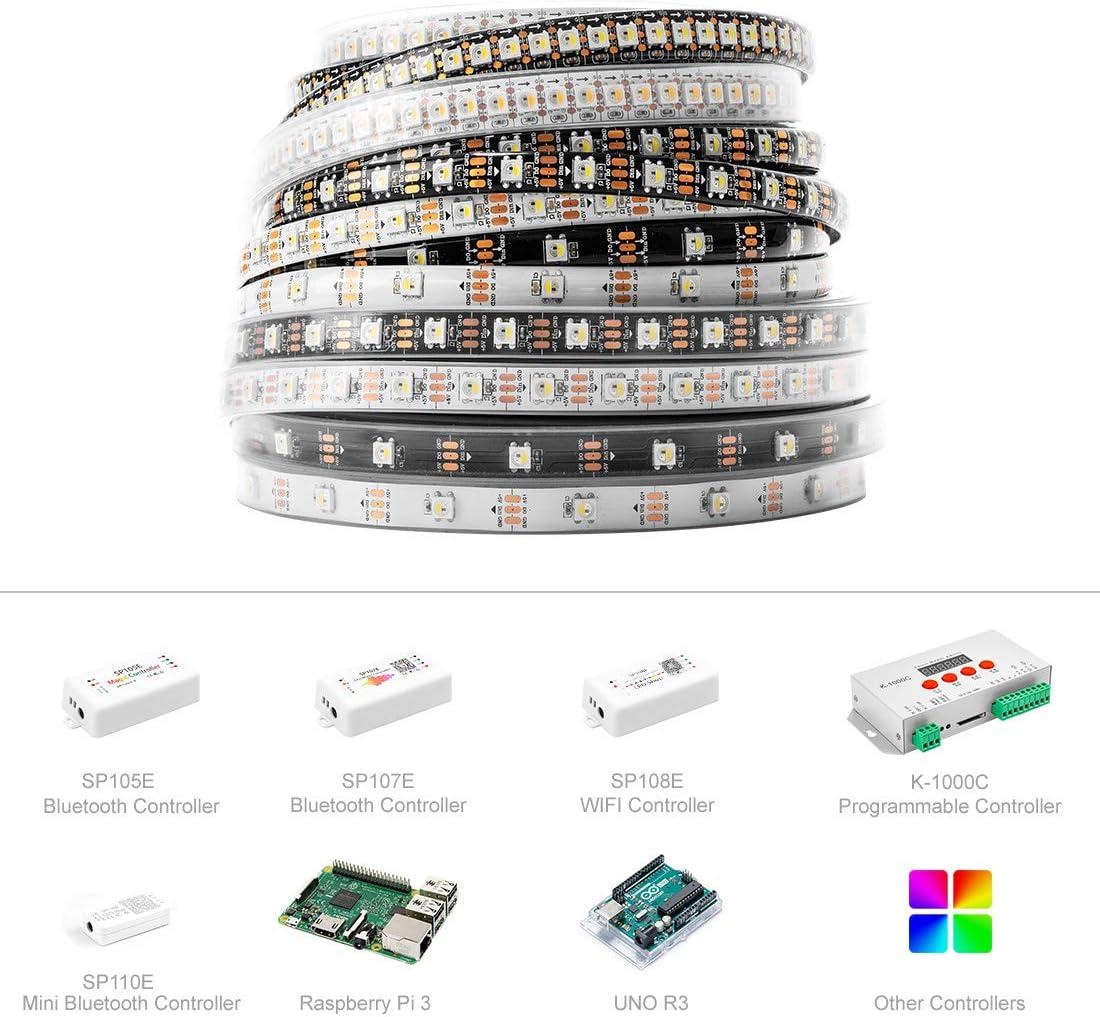 BTF-LIGHTING RGBW RGB+Warm White SK6812 (Similar WS2812B) 4 Colors in 1 LED Strip Individually Addressable 3.3ft 1m 144LED Light Flexible Dream Color IP30 DC5V White PCB (No Adapter or Controller)