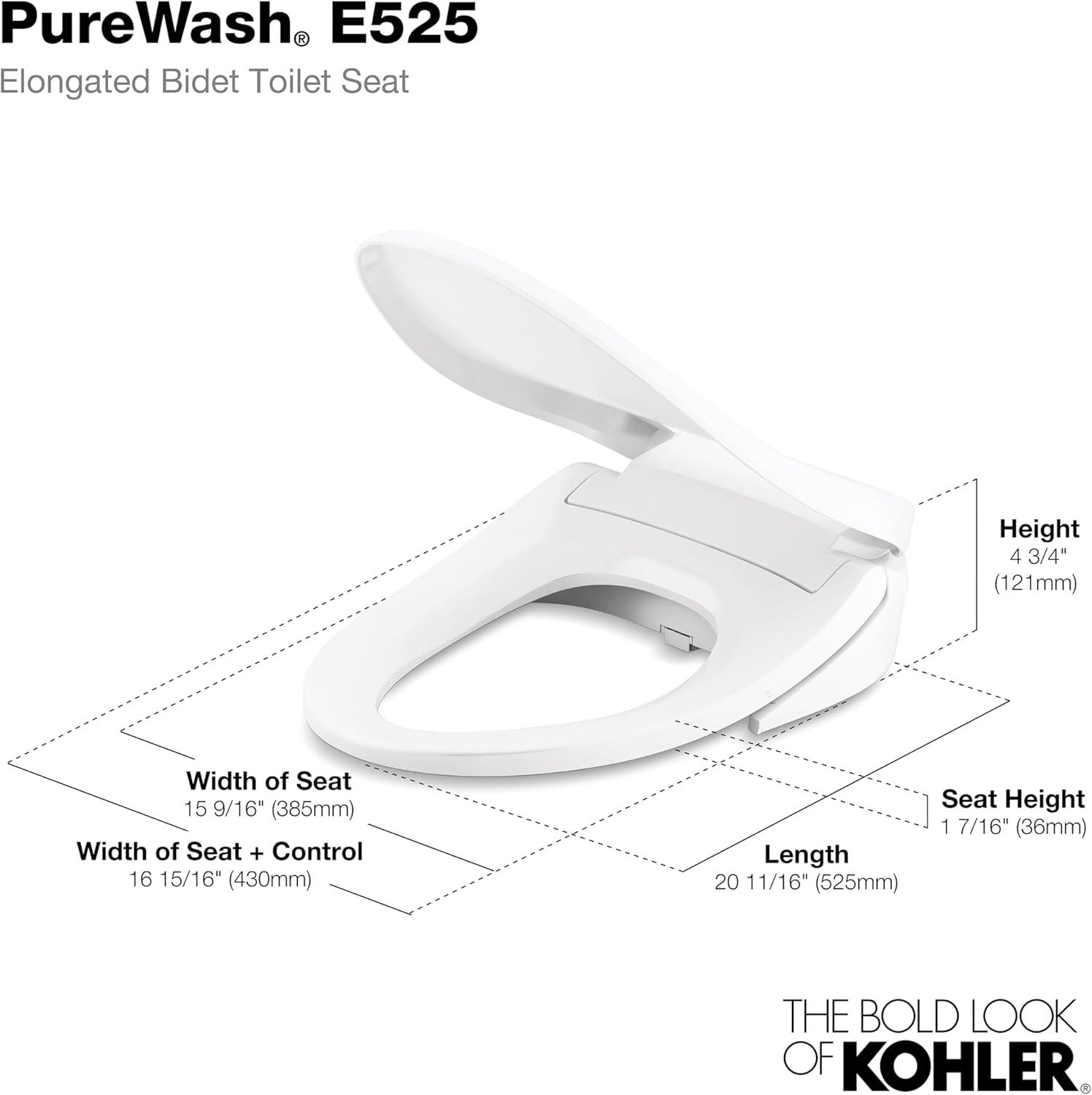 PureWash E525 Elongated Warm Water Bidet Toilet Seat, Electric Bidets for Existing Toilets